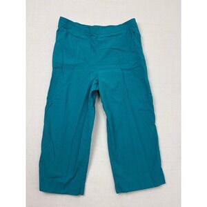 Alfred Dunner Womens Turquoise Cotton Cargo Capri Pants Size 14 Elastic Teal